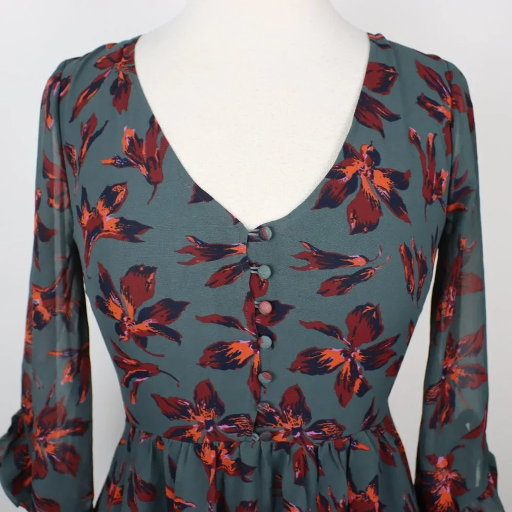Madewell Womens Size 0 Moonblossom Ruffle-Sleeve Dress